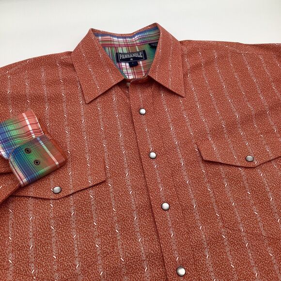 Panhandle Mens Long‎ Sleeve Pearl Snap Shirt Orange Size Large - Picture 1 of 7